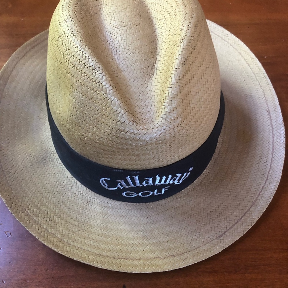 Callaway Vintage Straw Fedora Hat in Natural Tan with Black Band